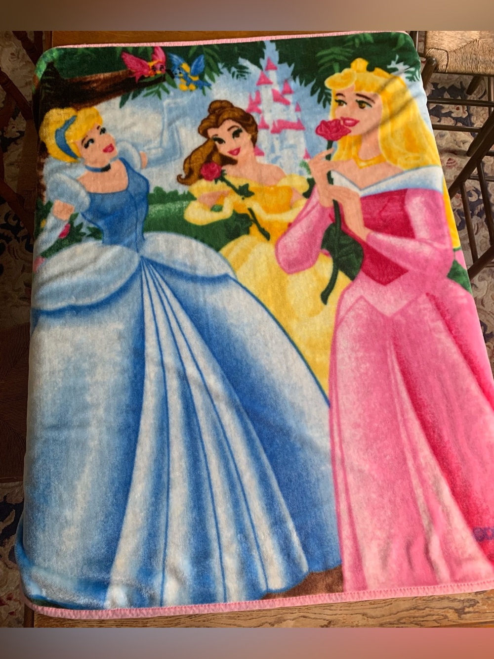 Vintage Disney Princess Plush Fleece Blanket Binding Cinderella Aurora Belle